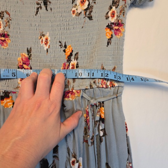 Xhilaration Blue Floral Smocked Off Shoulder Ruffle Hem Midi Dress Medium - Picture 11 of 11